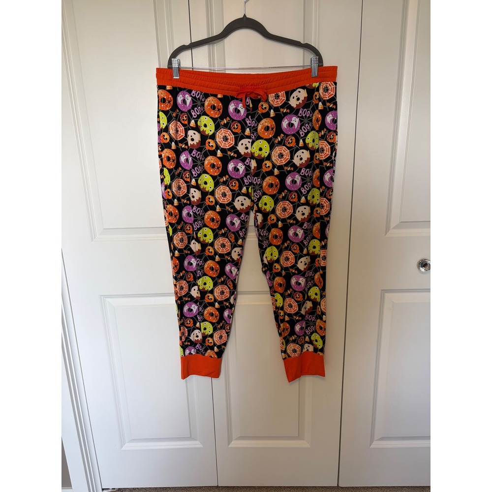 Snuggle Bums Halloween Glow in the Dark Bamboo Pajama Joggers Black Orange XXXL